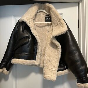 Zara Black and Cream Leather Jacket